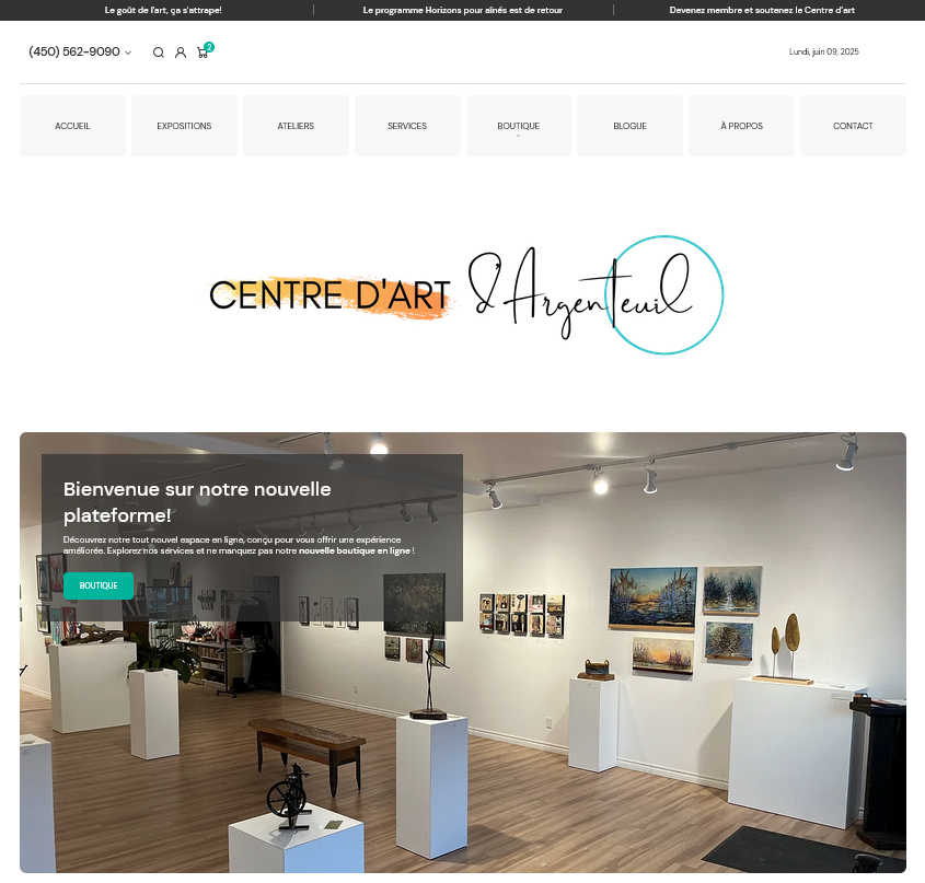 Capture d'écran du site web du Centre d'art Argenteuil - Boutique en ligne d'œuvres d'art